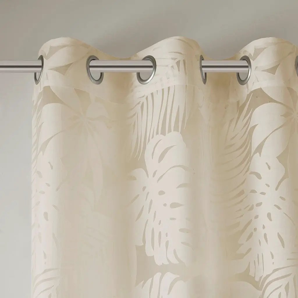 Palm Leaf Burnout Sheer Window Curtain 50x95 Natural by HouseOfZazla