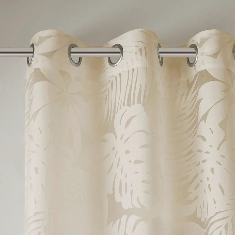 Palm Leaf Burnout Sheer Window Curtain 50x95 Natural by HouseOfZazla