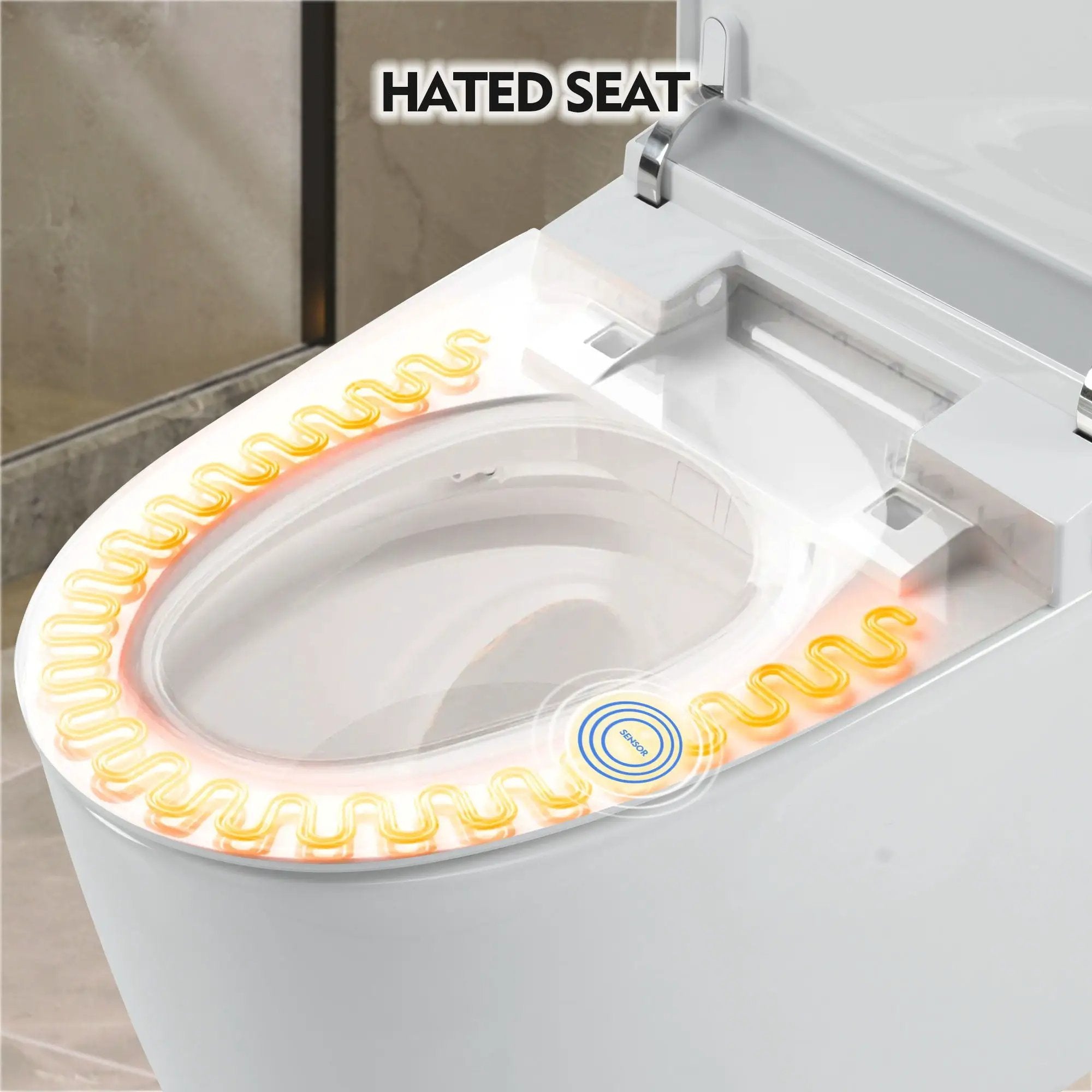 Heated Seat Smart Toilet, One Piece Toilet, Automatic Flush Tank Less Toilet Without Bidet, With Foot Sensor Flush - White Night Light, Knob Control, Power Outage Flushing, Soft Close Cover - White by HouseOfZazla