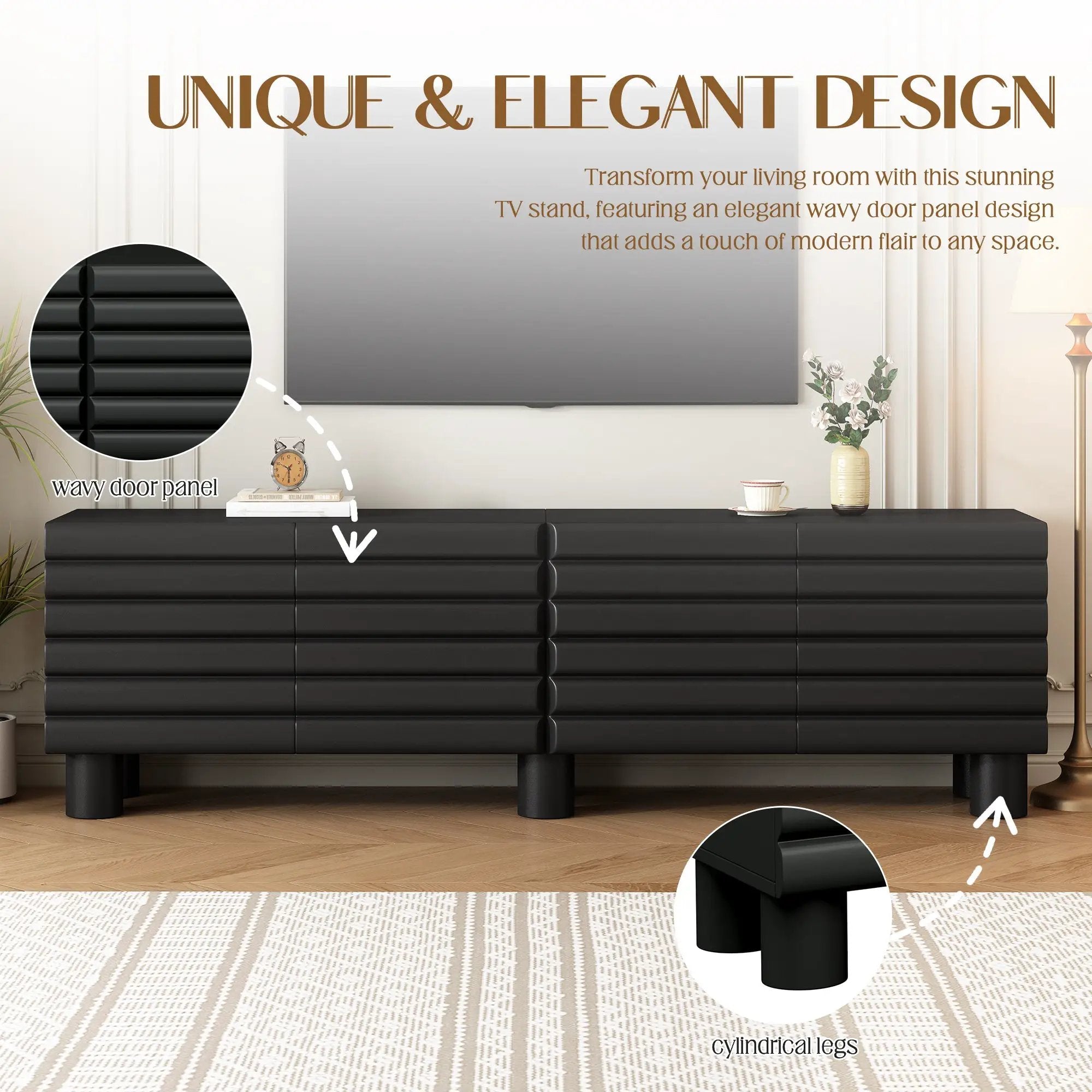 Stylish Thick Wavy Door TV Cabinet with Adjustable Shelves by HouseOfZazla