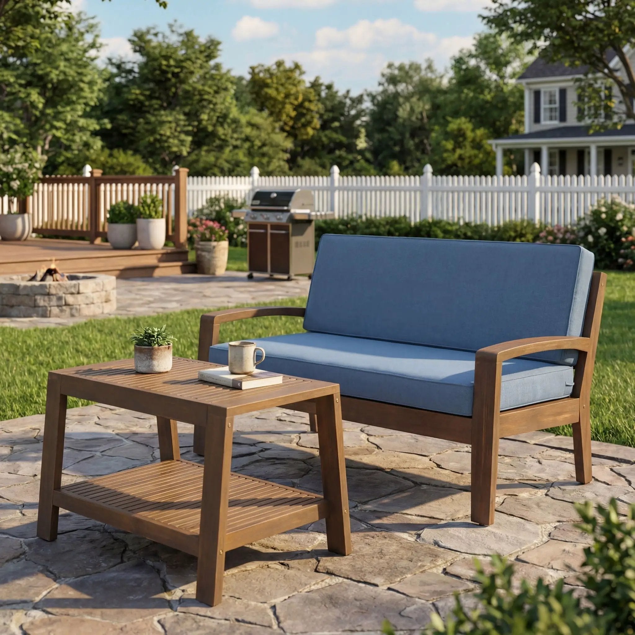 2 Piece Outdoor Conversation Set – Loveseat & Coffee Table with Water-Resistant Cushions by HouseOfZazla