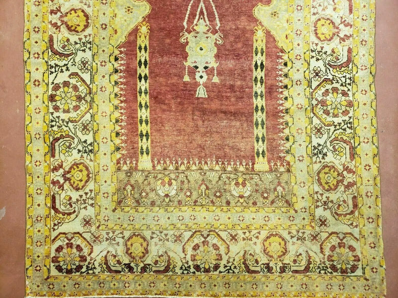 4' 5" X 7' Antique HandmadeTurkish Prayer Melas Oushak Wool Rug Mehrab Nice by Jewel Rugs