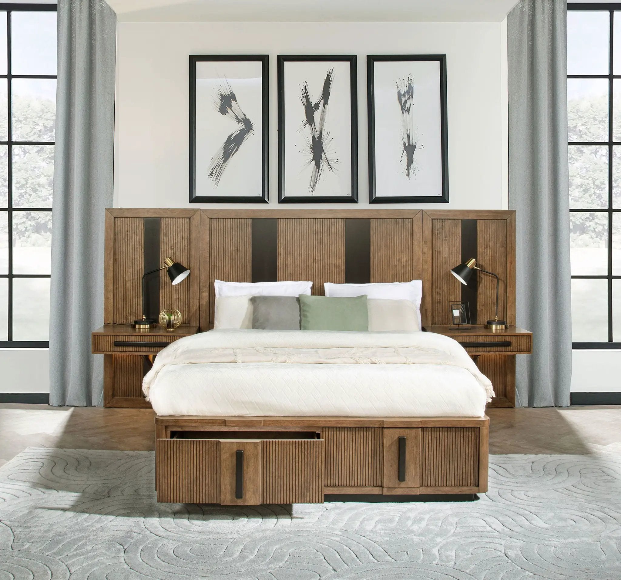 Terrace Eastern King Wall Panel Storage Bed Ash Brown by Unique Piece Furniture