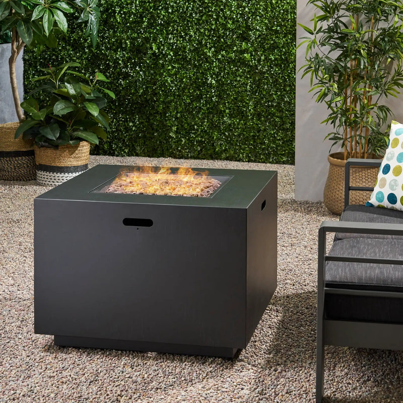 Outdoor Patio Propane Fire Pit 24" H x 31" W Square Iron Gas-burning Fire Pit by HouseOfZazla