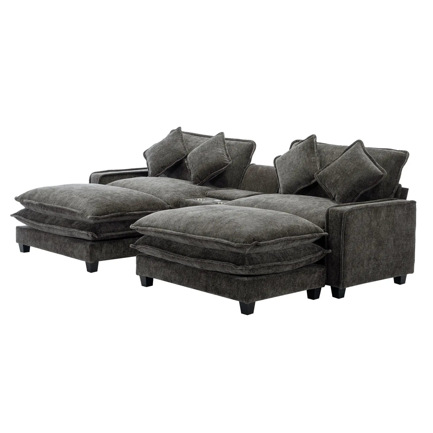 Modern Sectional Sofa With Removable Ottomans, USB Ports by HouseOfZazla