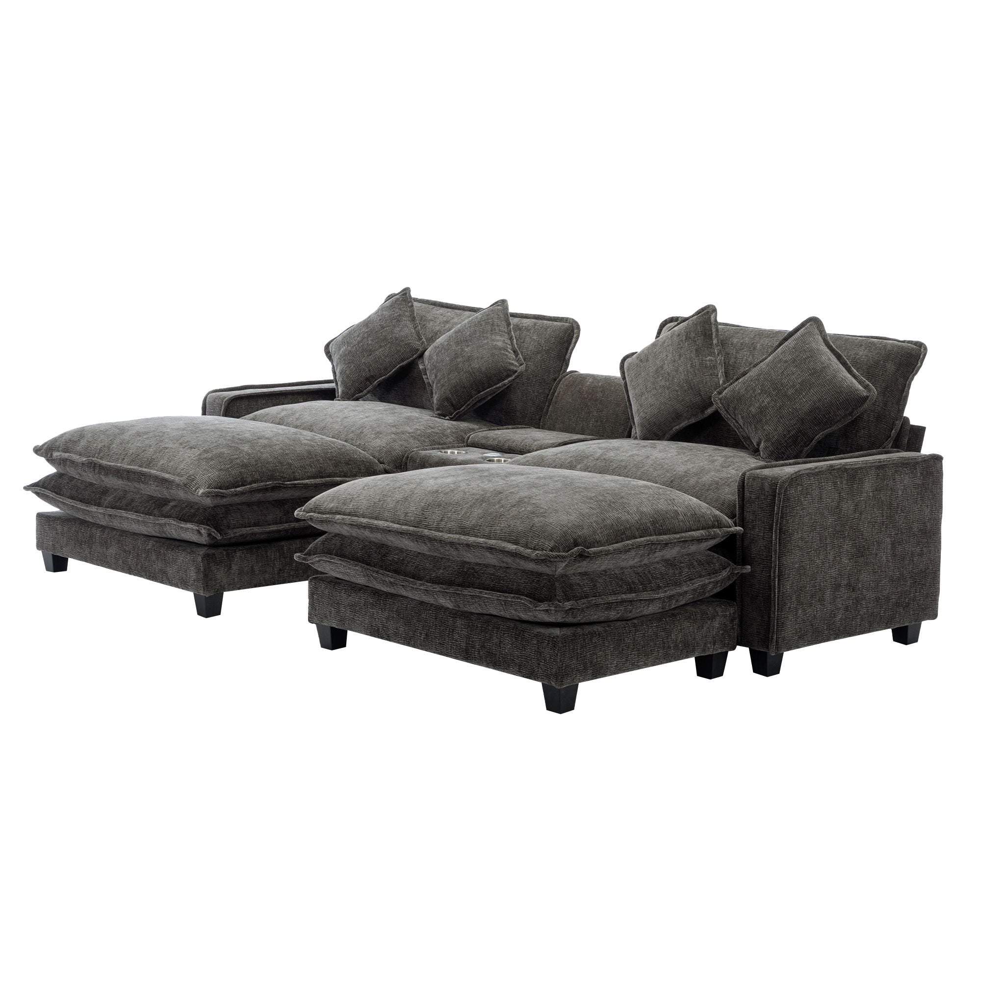 Modern Sectional Sofa With Removable Ottomans, USB Ports by HouseOfZazla
