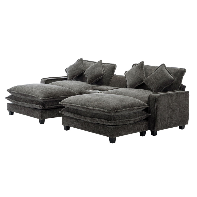 Modern Sectional Sofa With Removable Ottomans, USB Ports by HouseOfZazla
