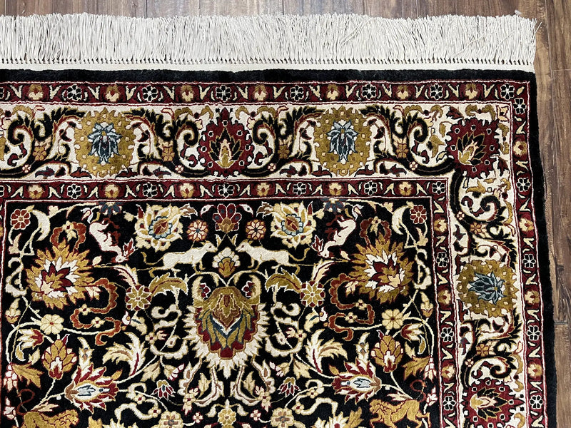 Sino Persian Silk Rug 3x5 Oriental Carpet 3 x 5 Fine Silk Rug, Black Ivory Gold, Animal Motifs, Flowers, High Quality, Vintage Silk Rug Wow by Jewel Rugs