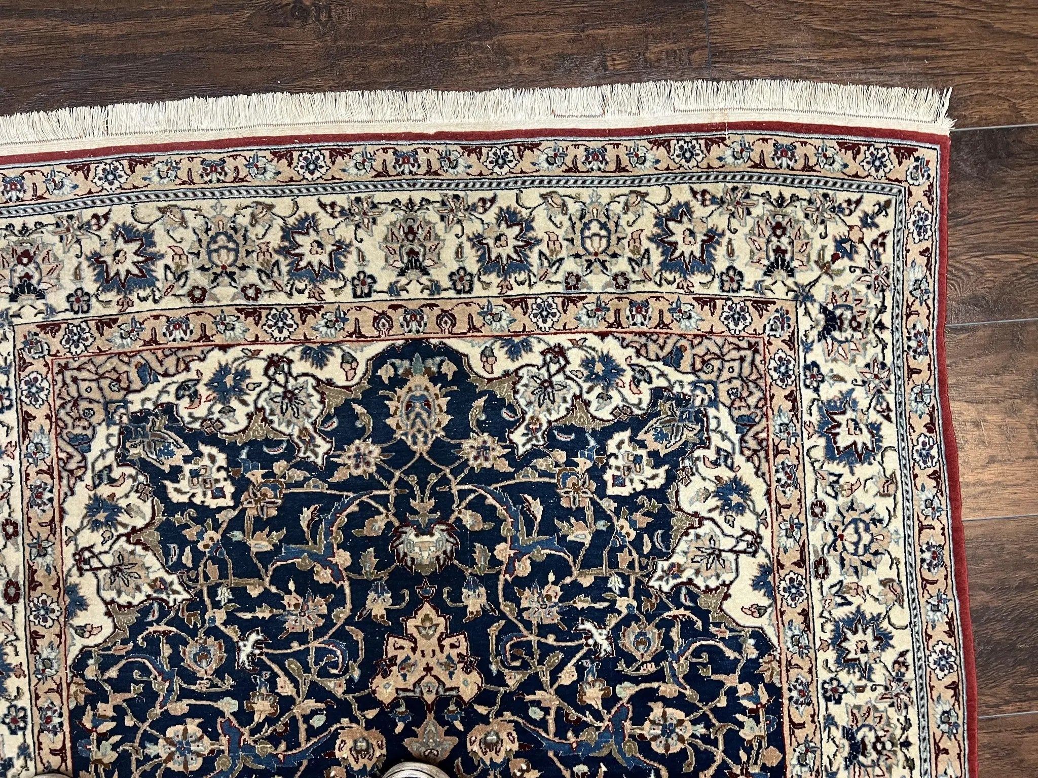 Super Fine Persian Nain Rug 3.6 x 5.4, Navy Blue and Ivory, 700 KPSI by Jewel Rugs