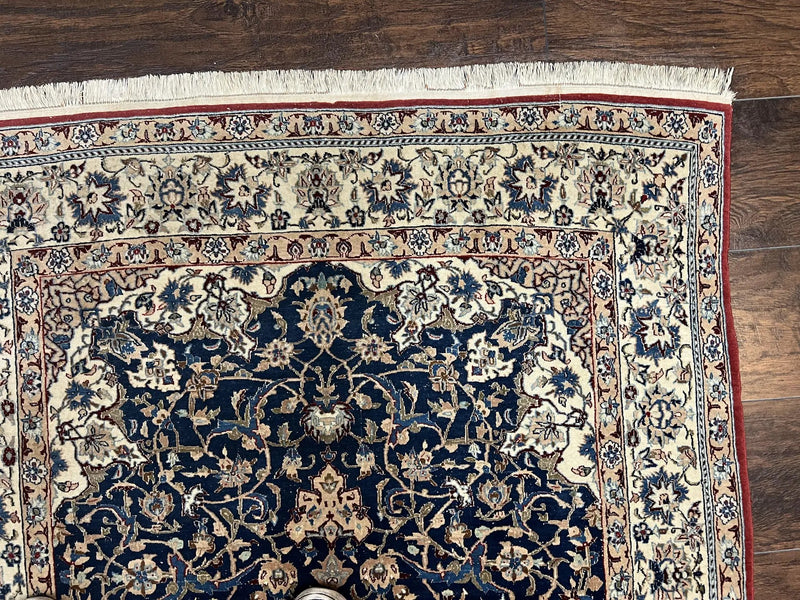 Super Fine Persian Nain Rug 3.6 x 5.4, Navy Blue and Ivory, 700 KPSI by Jewel Rugs