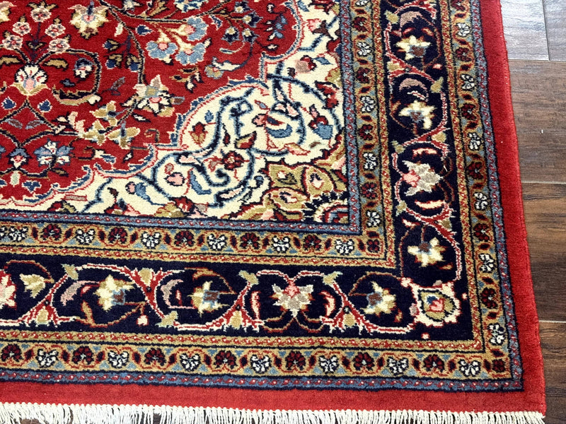 Persian Sarouk Rug 4x7, Red Navy Blue Vintage Wool Medallion Carpet by Jewel Rugs