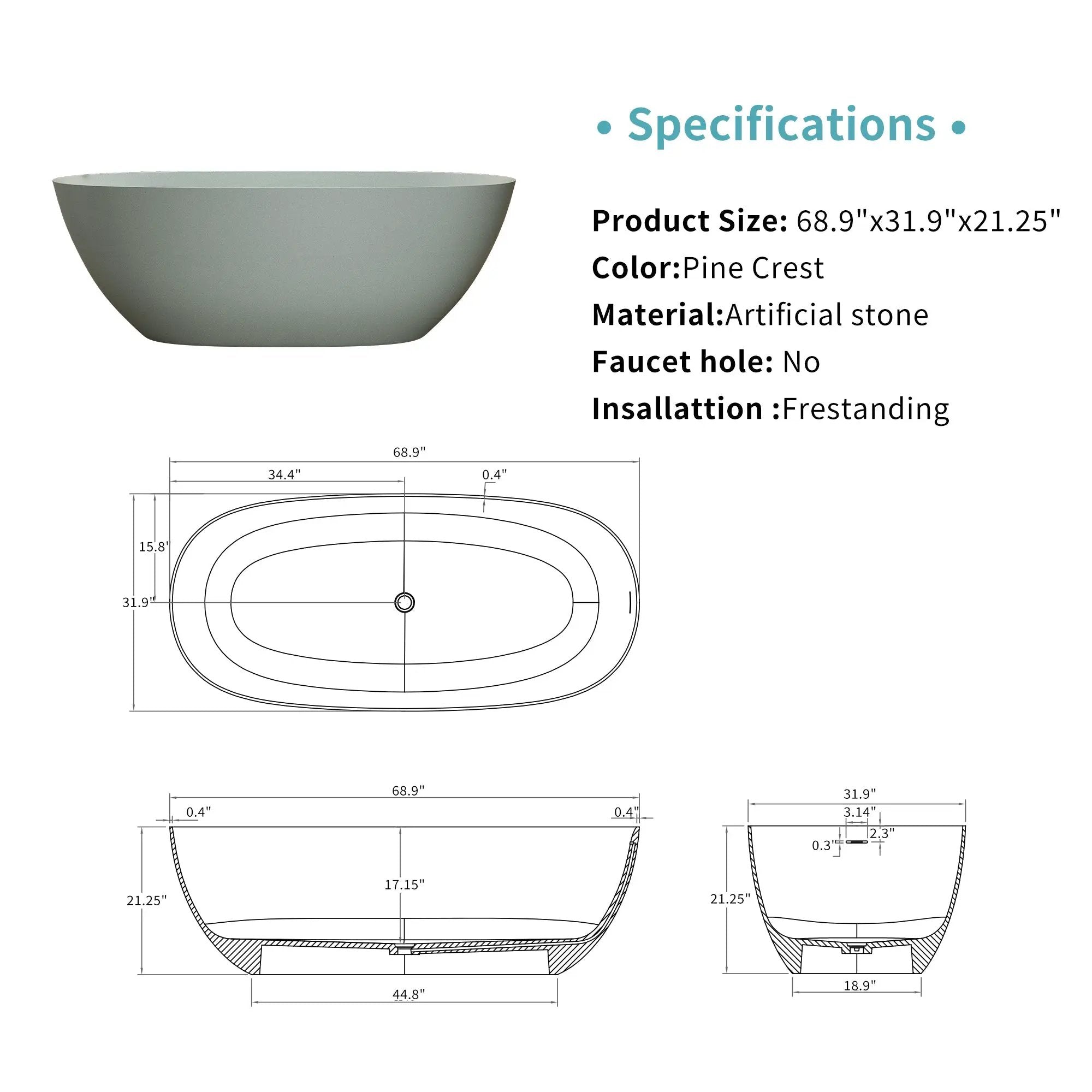 69'' Freestanding Bathtub Resin Stone Soaking Bathtub by HouseOfZazla