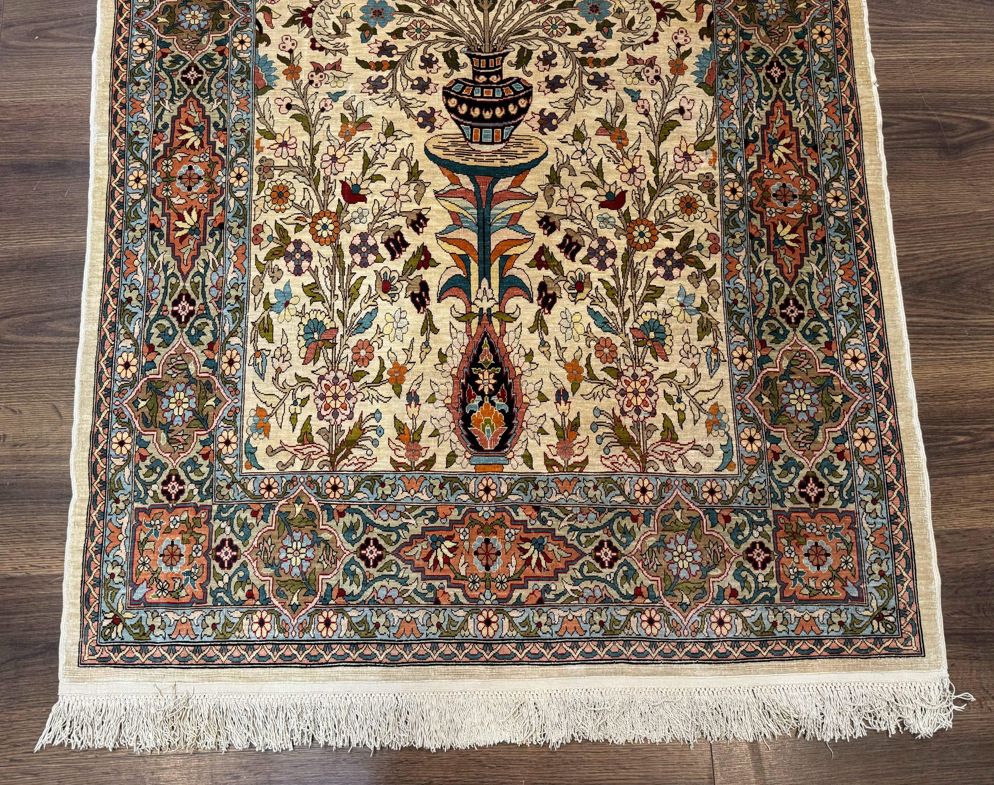 Rare Turkish Hereke Silk Rug 3x5, Tree of Life Persian Vase Design, Very Fine 440 KPSI, Signed by Jewel Rugs