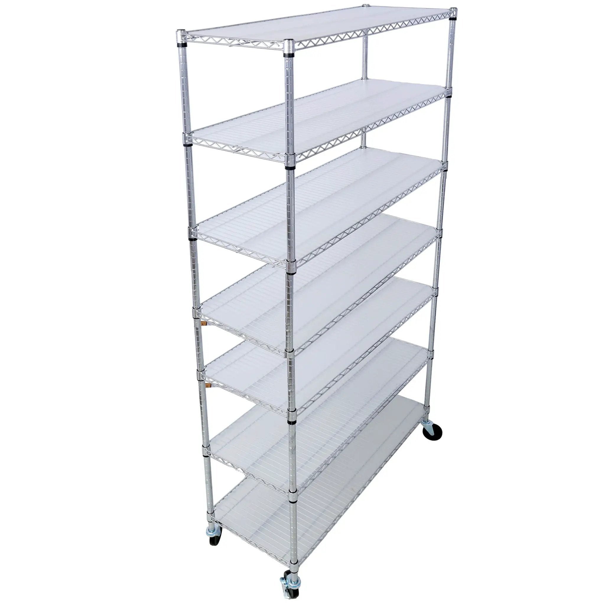 7 Tier Metal Shelf Wire Shelving Unit, 2450Lbs Heavy Duty Adjustable Storage Rack With Wheels & Shelf Liners For Closet Kitchen Garage Basement Commercial Shelving by Unique Piece Furniture