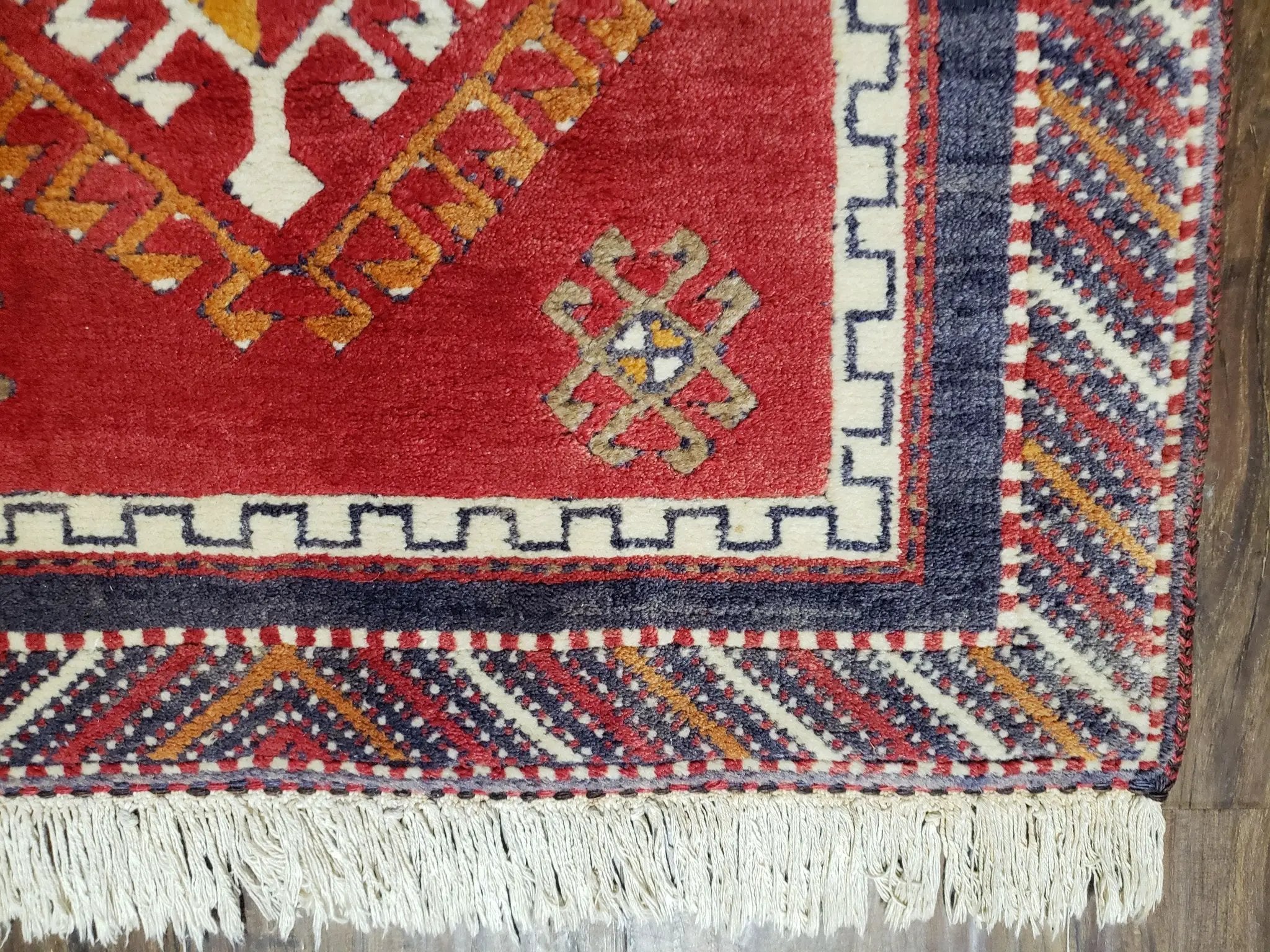 Vintage Turkish Kazak Rug 2.5 x 5 Red Wool Carpet Medallions Runner Geometric by Jewel Rugs
