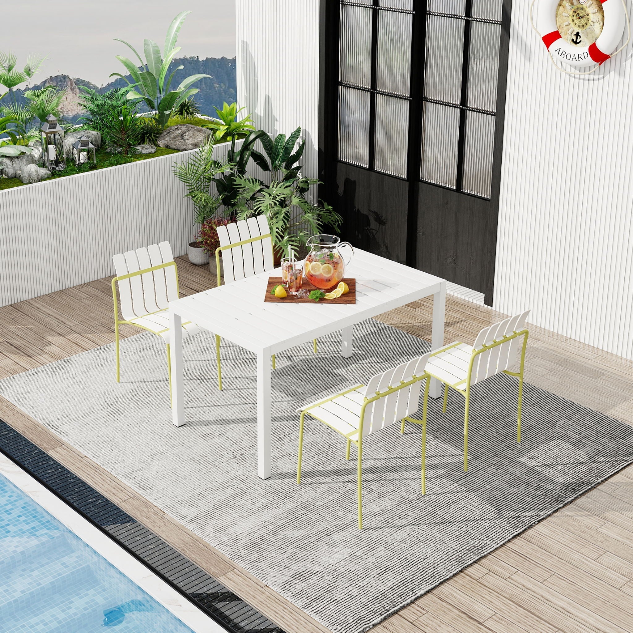 4 Piece Set Of Modern Color Block Designed Single Chairs With Long Table by Unique Piece Furniture