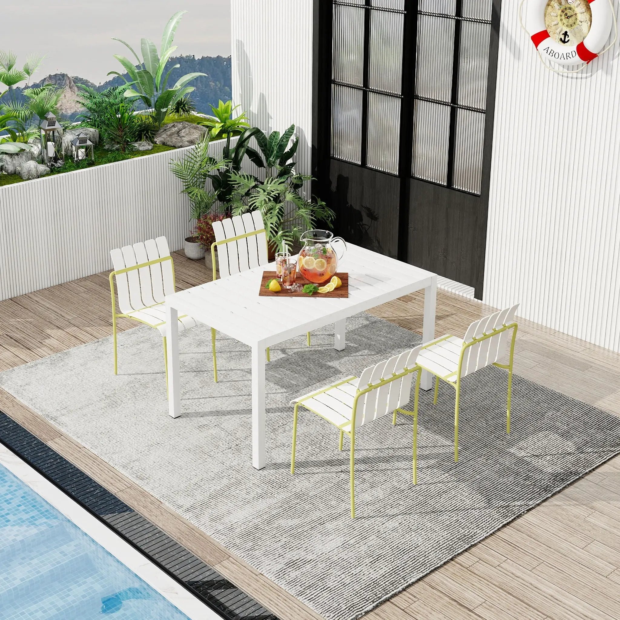 4 Piece Set Of Modern Color Block Designed Single Chairs With Long Table by Unique Piece Furniture
