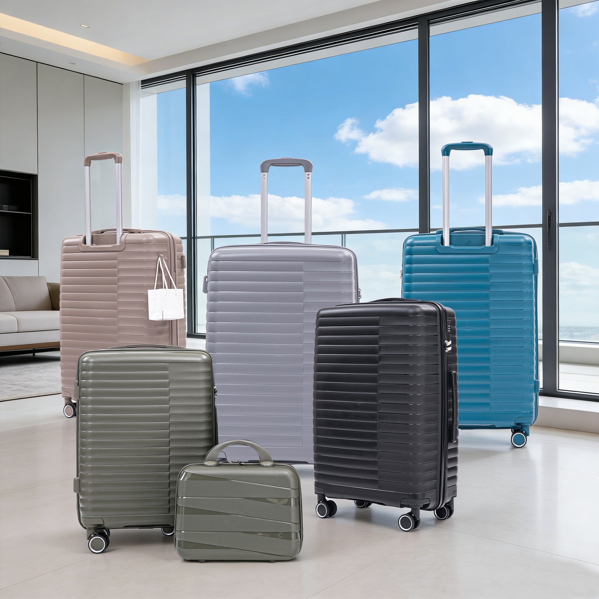 4-Piece PP Spinner Wheel Luggage Set with Cosmetic Case, Light Gray by HouseOfZazla