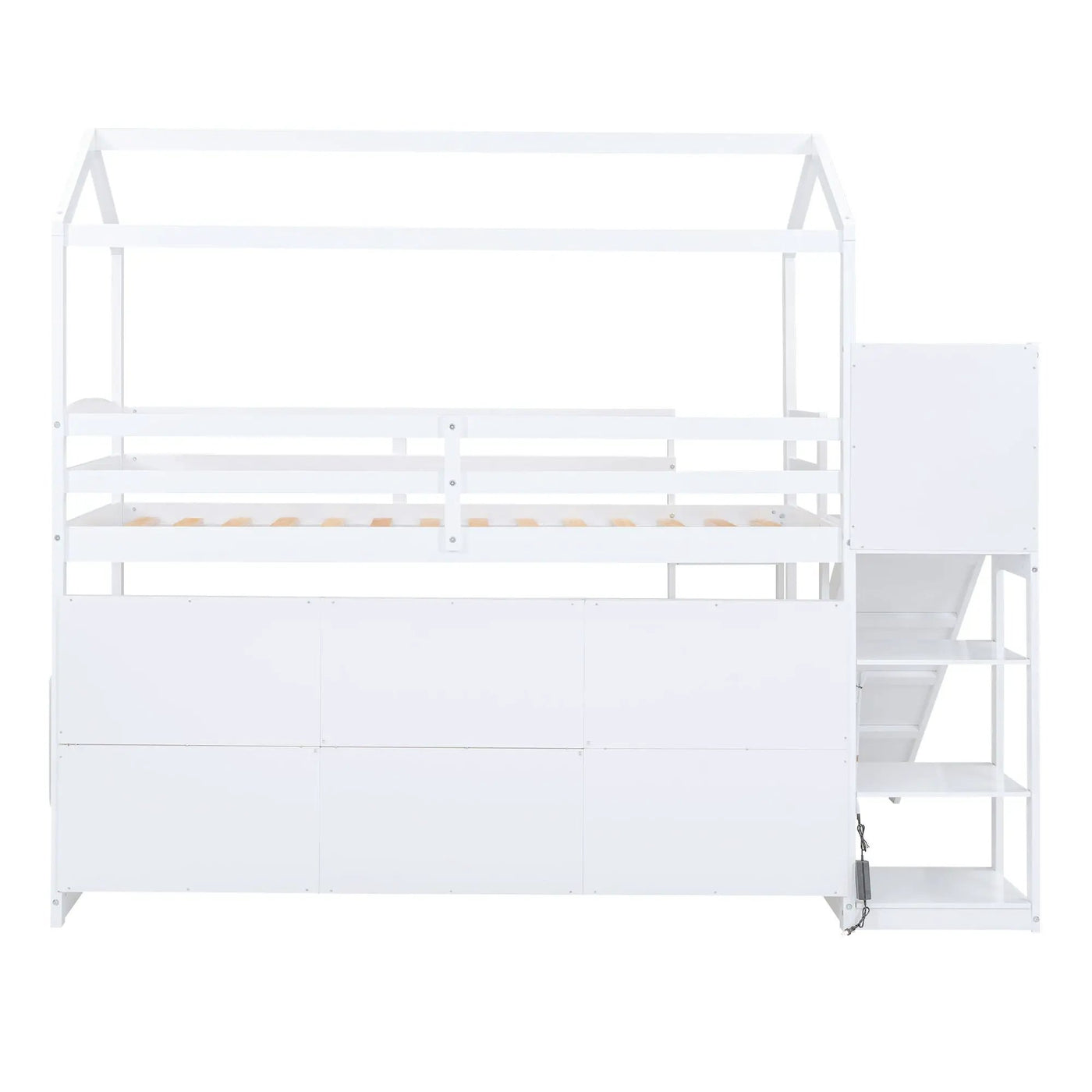 House Loft Bed With Slide, Storage Shelves And Light, Climbing Ramp by HouseOfZazla