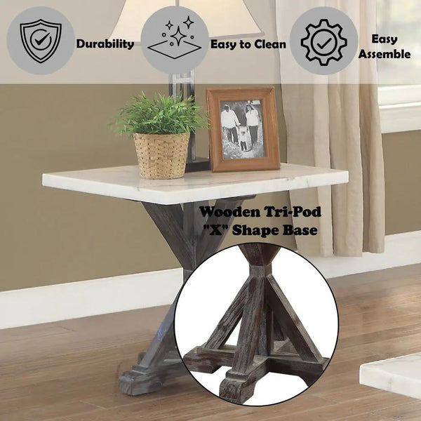 Romina - End Table - White Marble Top & Weathered Espresso, photo 2 of 5