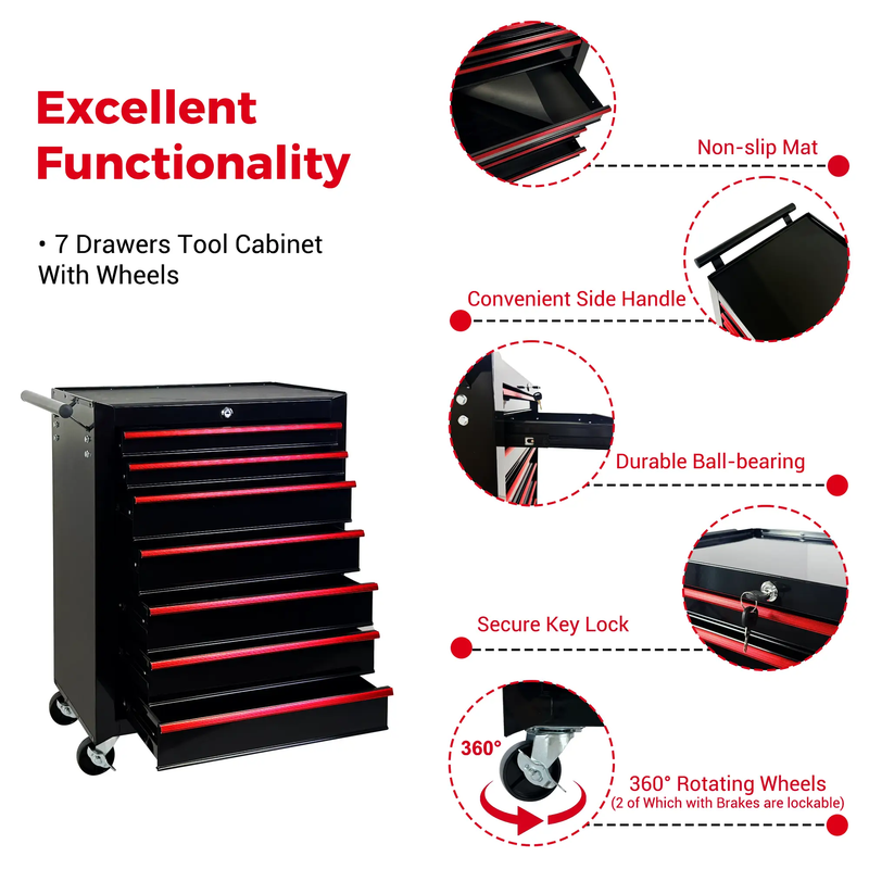 Rolling Metal Tool Chest with 7 Drawers - Black by HouseOfZazla