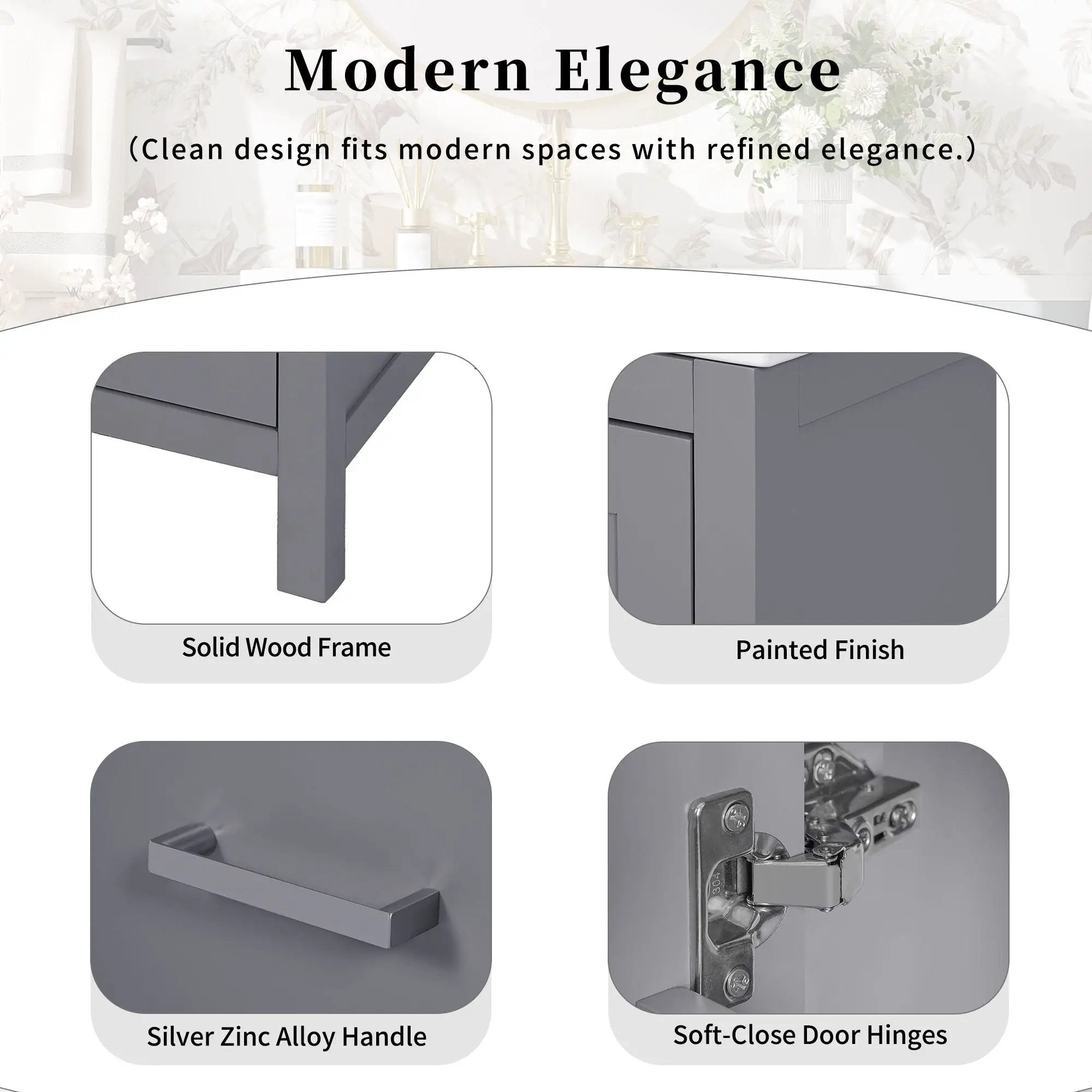 Bathroom Vanity With Integrated Undermount Ceramic Sink, 2 Doors And 1 Drawer, Soft Close Hinges