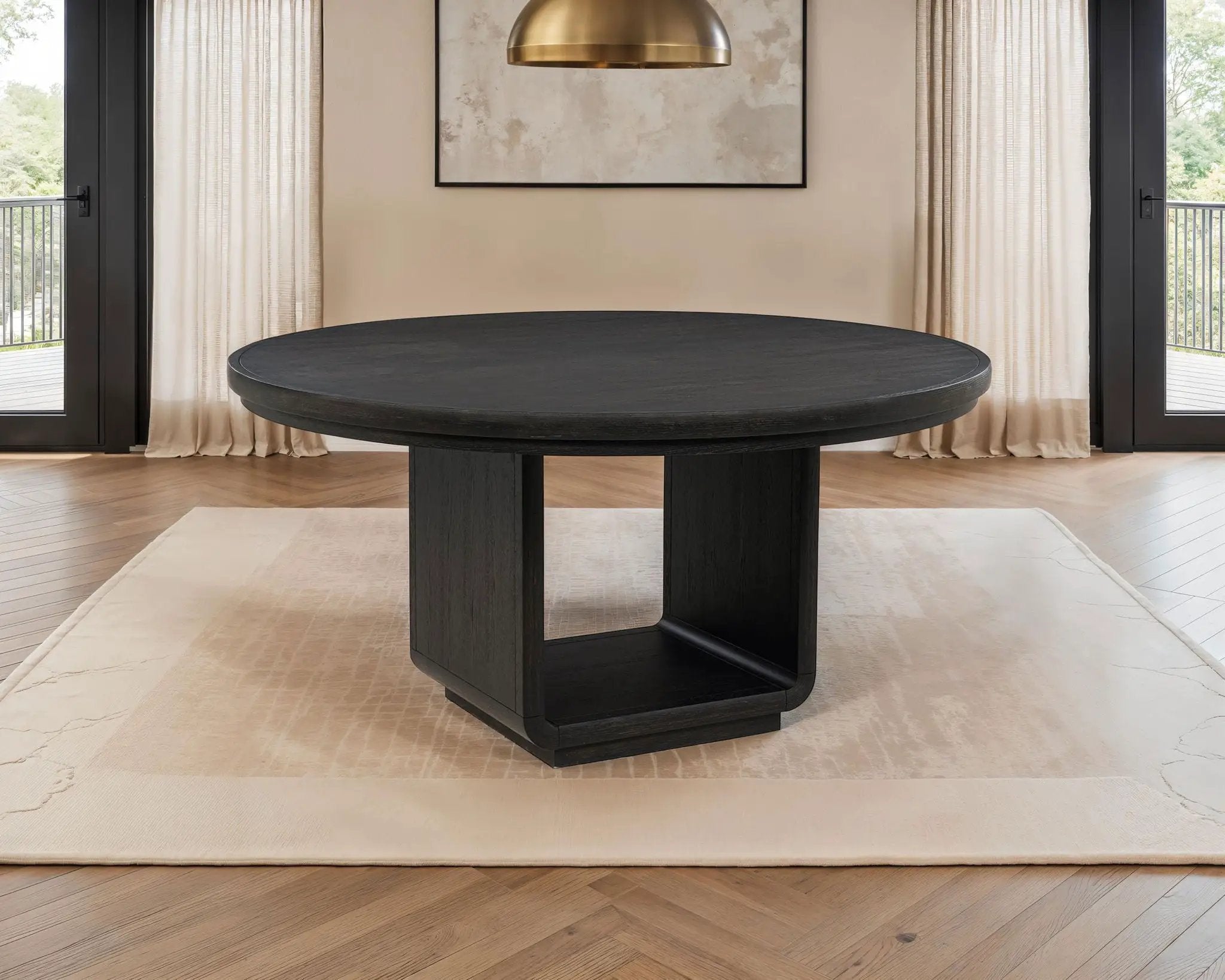 Leandro 60-inch Round Dining Table Burnished Black by Unique Piece Furniture