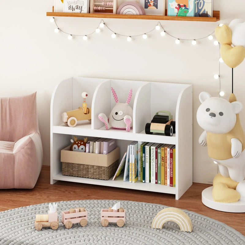Bookcase With 4 Compartments, Storage Shelf For Toys And Books - White by HouseOfZazla