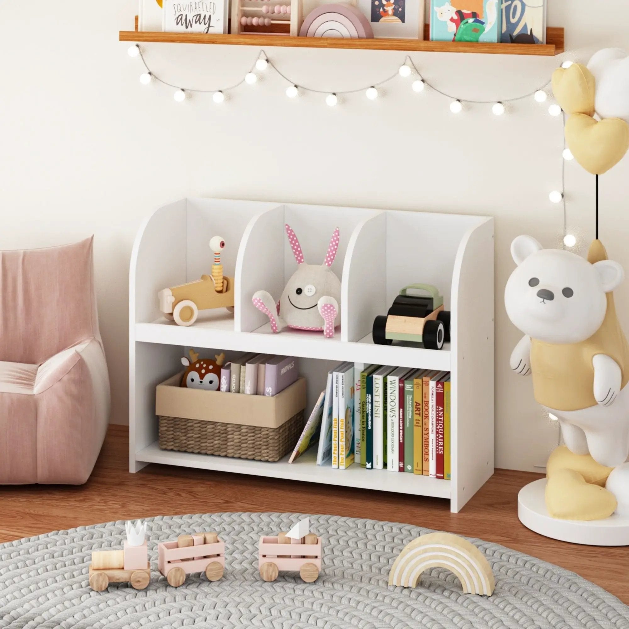 Bookcase With 4 Compartments, Storage Shelf For Toys And Books - White by Unique Piece Furniture