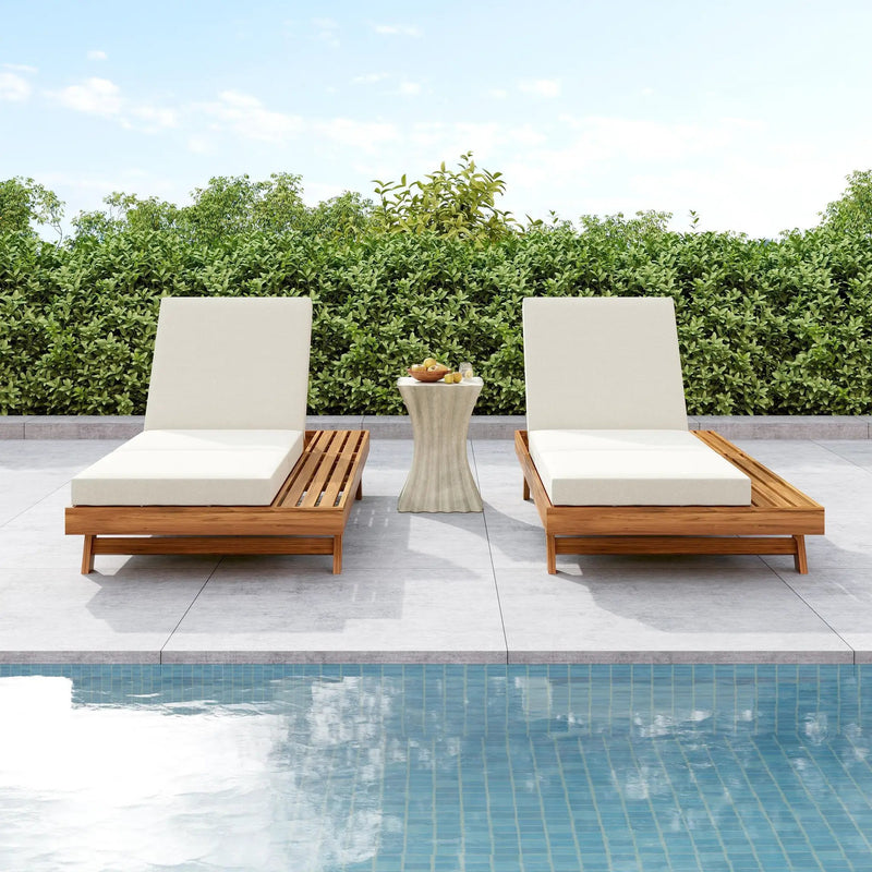 Lounge Chaise Set with Acacia Solid Wood and Cream Cushion by HouseOfZazla