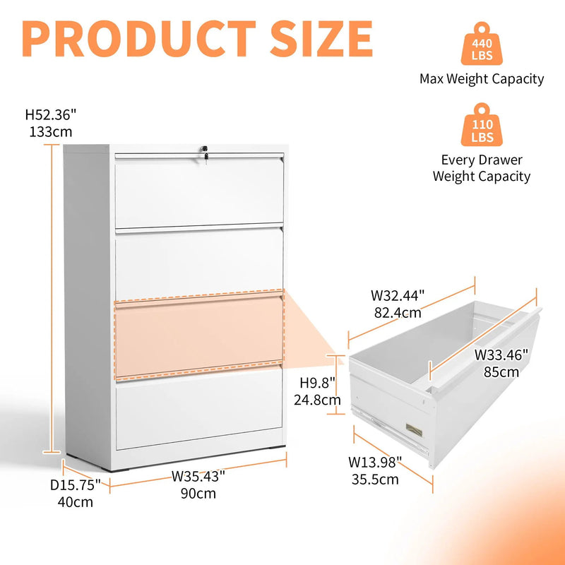 Premium Drawer Metal Lateral File Cabinet With Lock by Unique Piece Furniture