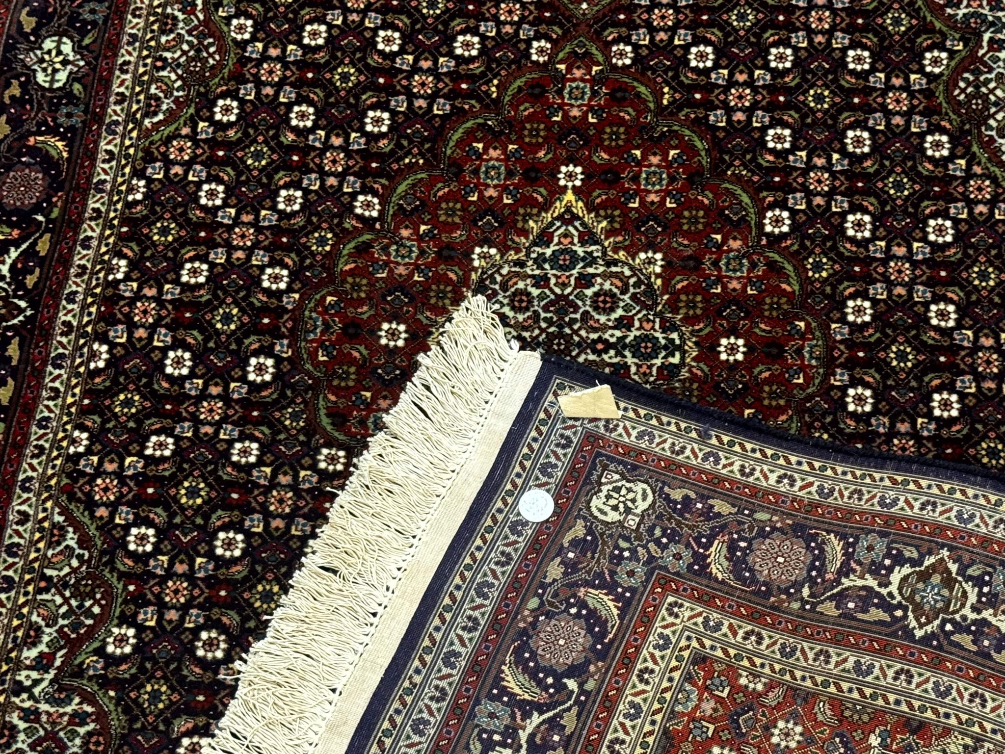 Persian Tabriz Rug 3x5, Wool on Silk Foundation, Very Fine 550 KPSI, Dark Navy Blue by Jewel Rugs