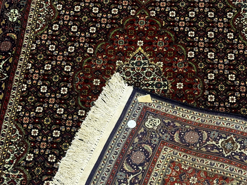 Persian Tabriz Rug 3x5, Wool on Silk Foundation, Very Fine 550 KPSI, Dark Navy Blue by Jewel Rugs