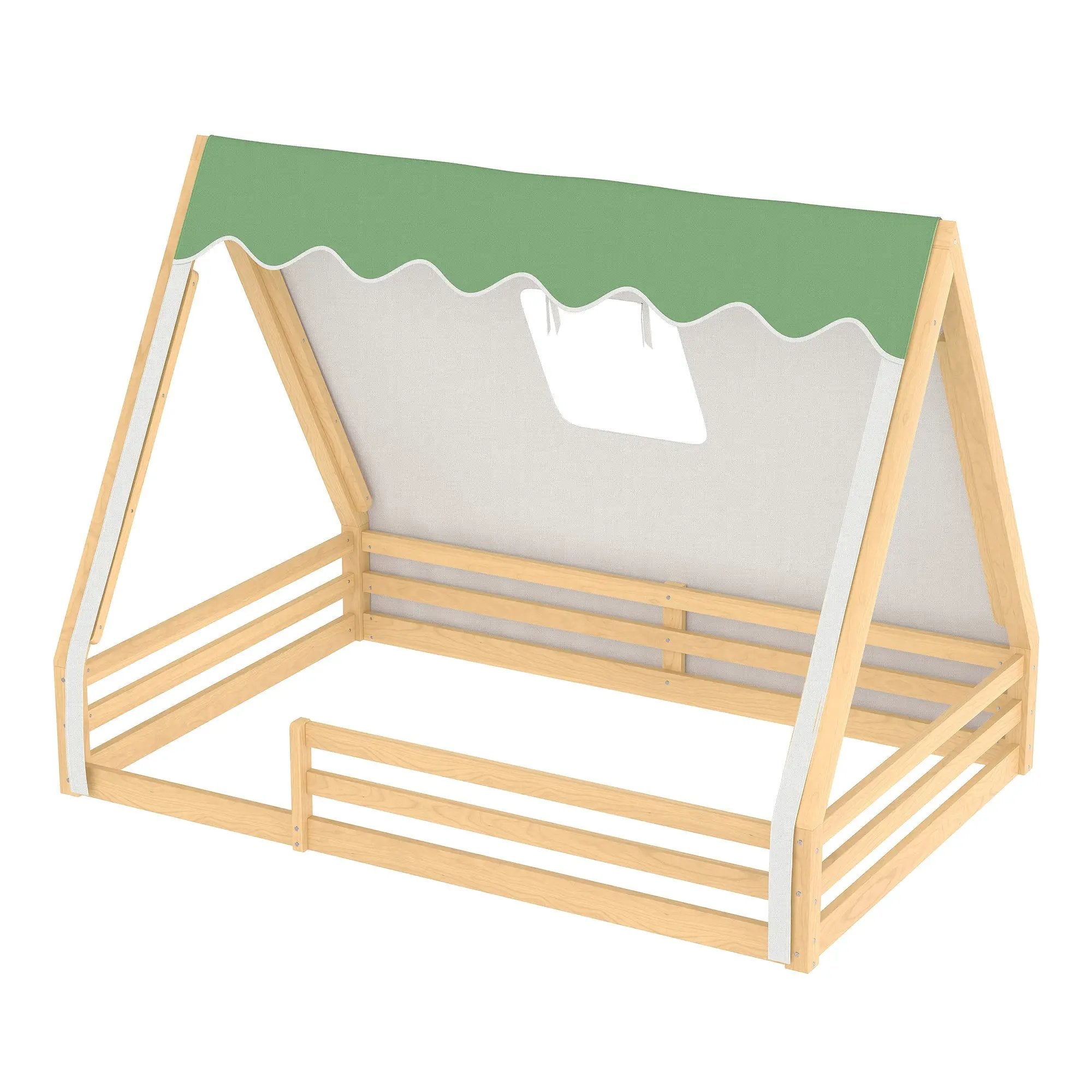 Full Size House Floor Bed with Tent and Light by HouseOfZazla