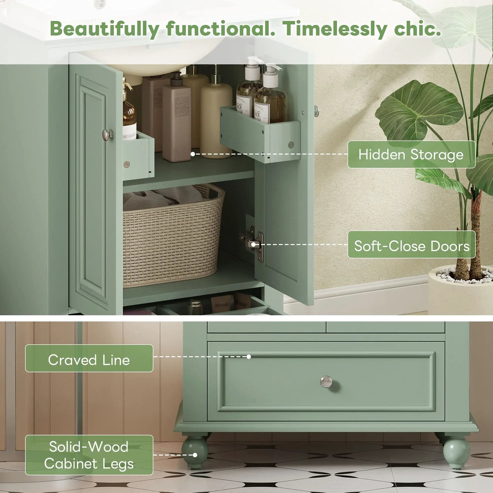 Modern Bathroom Vanity With Sink, Cabinet With Drawer And Dividers, Rectangular Storage Unit by Unique Piece Furniture