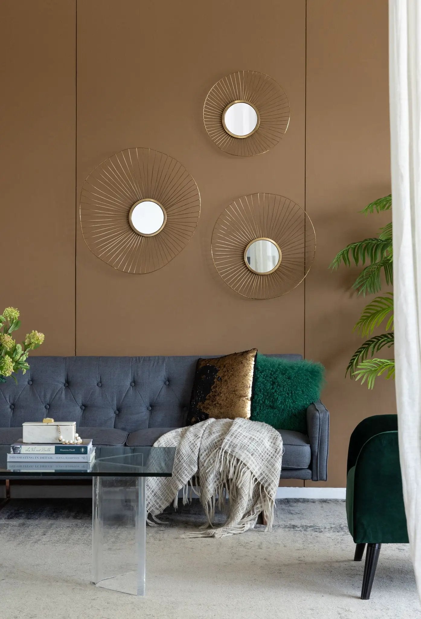 Wall Mirror Abstract Designed Wall Mirrors WithFrame For Home & Office, Top Of Sideboard (Set of 3) - Gold by HouseOfZazla
