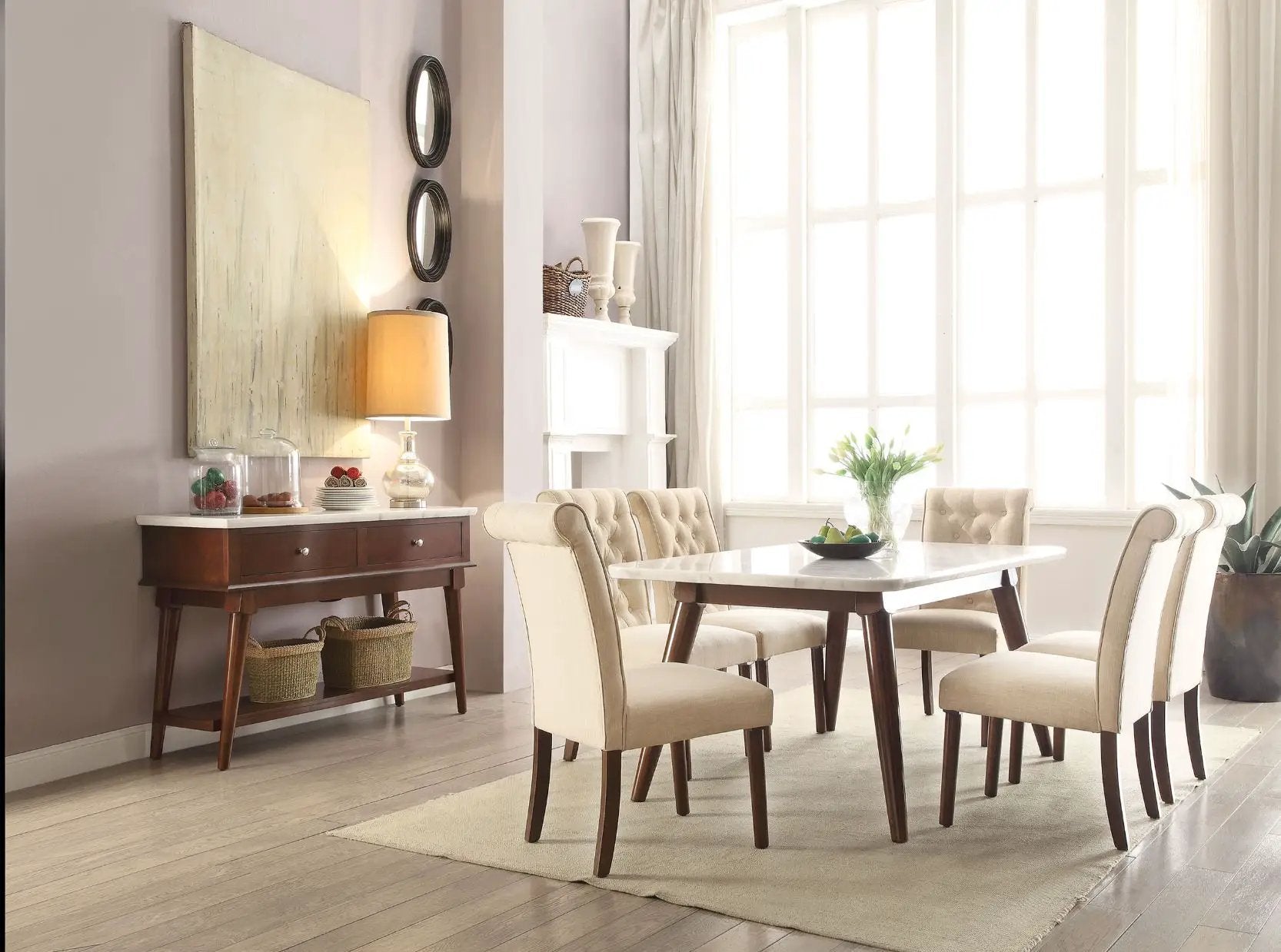 Gasha - Dining Table - White Marble Top & Walnut by Unique Piece Furniture
