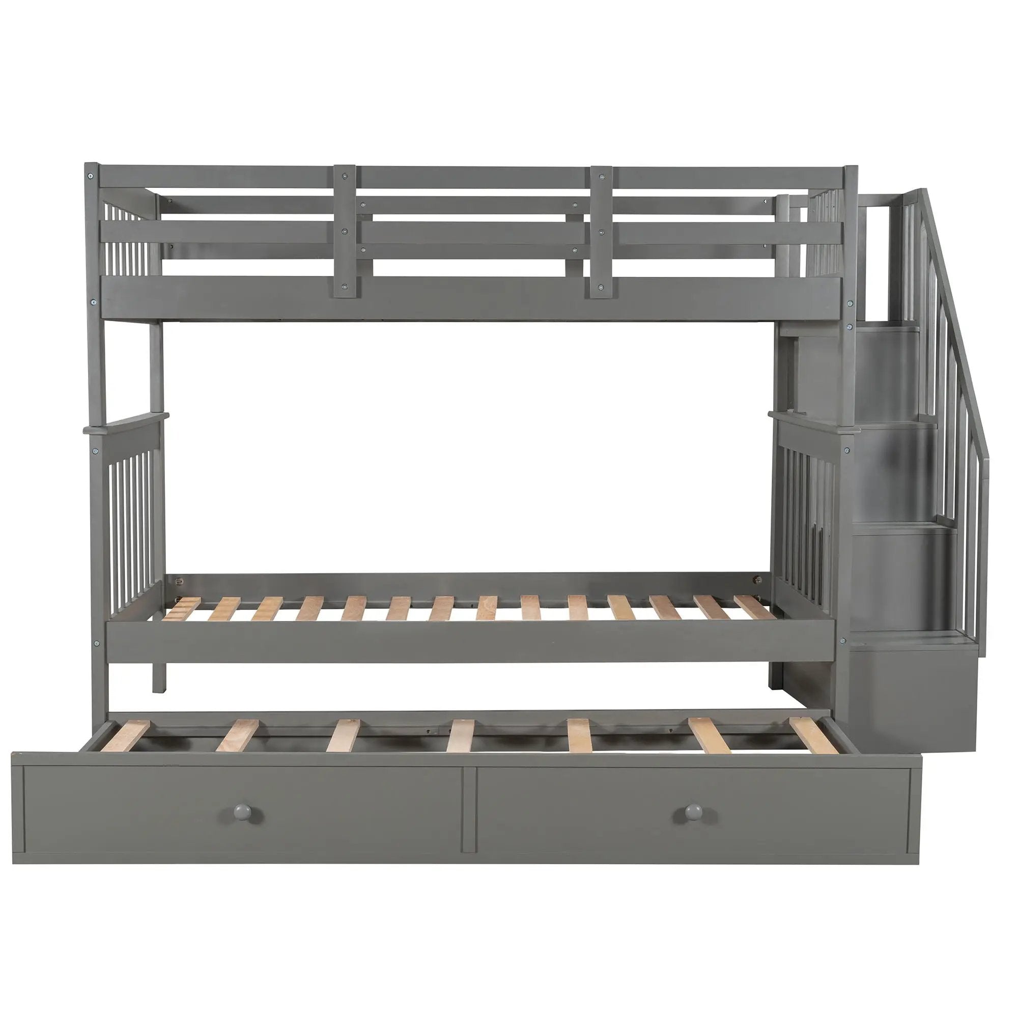 Stairway Bunk Bed With Storage And Guard Rail For Bedroom by HouseOfZazla