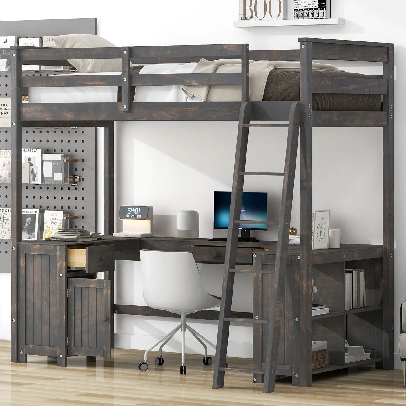 Loft Bed With U-Shaped Desk, Drawers, And Storage Shelves by Unique Piece Furniture