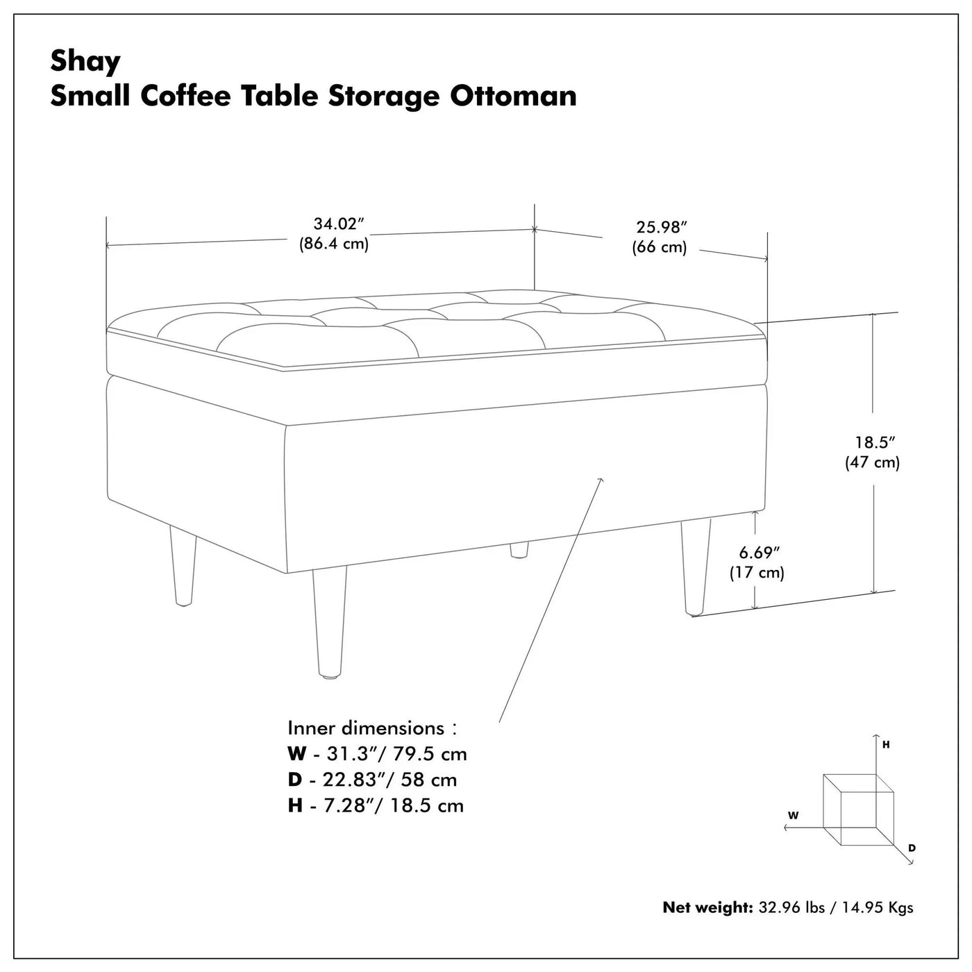 Shay - Large Square Coffee Table Storage Ottoman Mid-Century Style by Unique Piece Furniture