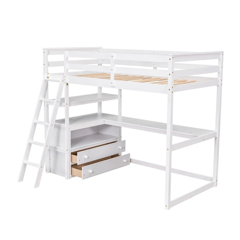 Modern Loft Bed With Built In Desk, Shelves, And 2 Drawers by Unique Piece Furniture