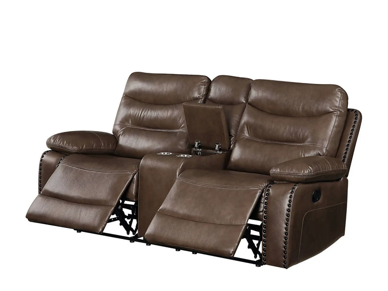 Aashi Leather Gel Match Recliner Loveseat - Brown by HouseOfZazla