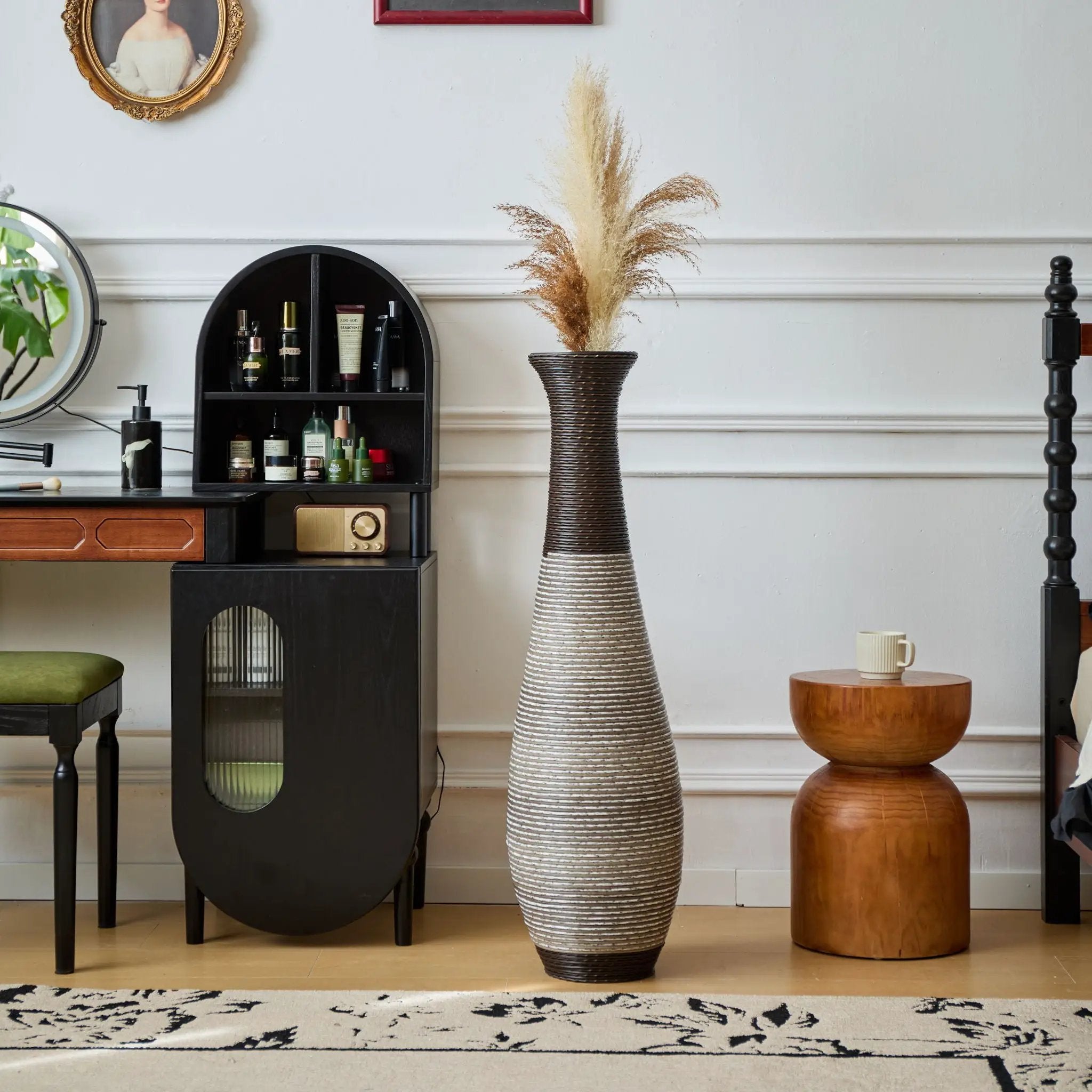 Tall Standing Designer Floor Vase Durable Artificial Rattan Elegant 2 Tone Finish Ideal Decor Accent For Living Room, Bedroom, Entryway Stylish Home Decor Statement Piece - Black / Gray by Unique Piece Furniture