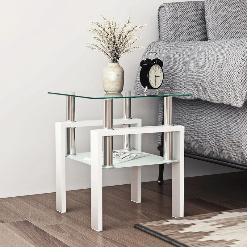 Modern Tempered Glass Tea Table, End Square Table For Living Room by HouseOfZazla