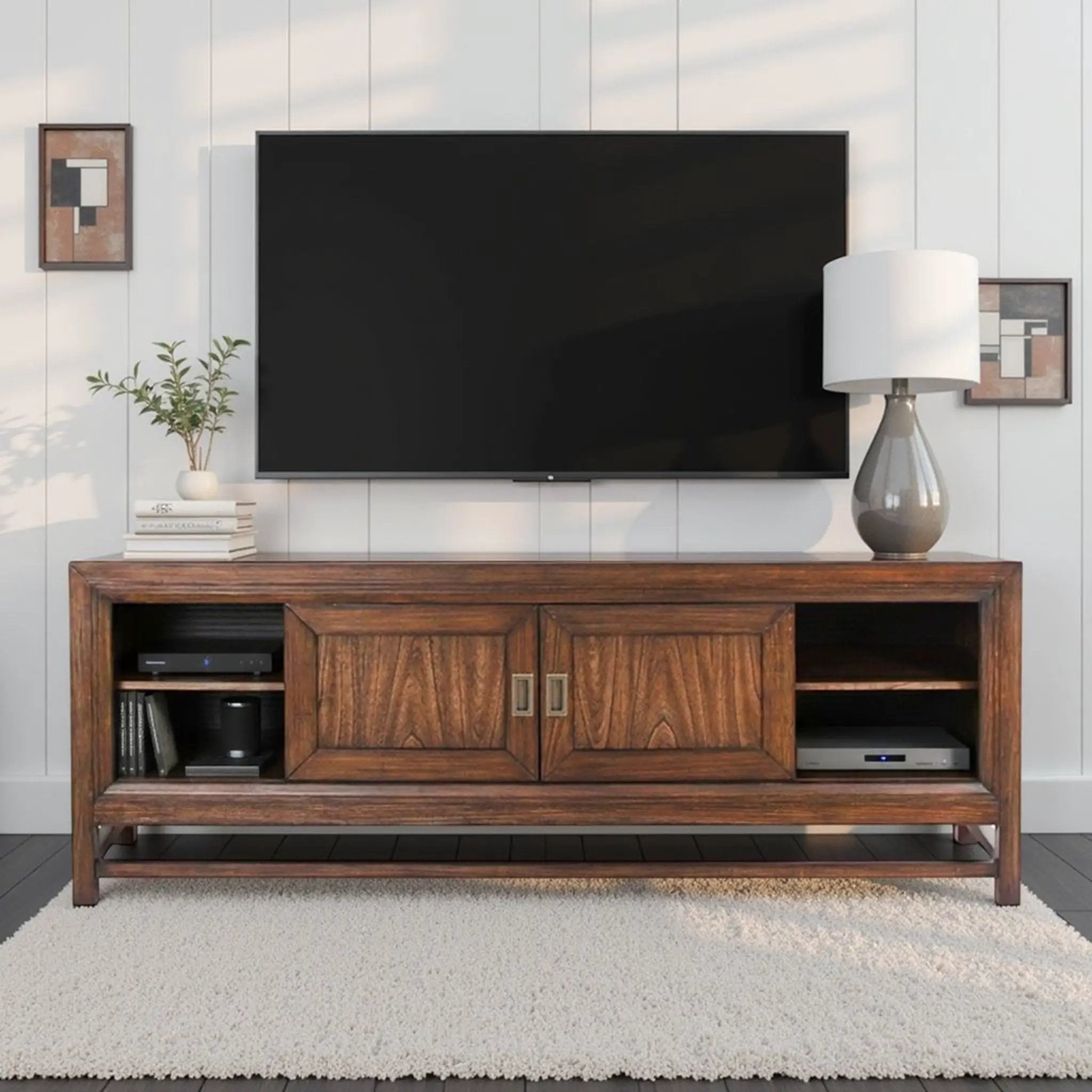 TV Stand Console, For TVs Up To 85", 2 Tone - Brown by Unique Piece Furniture