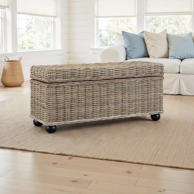 42" Kubu Rattan & Mahogany Lift-Top Storage Trunk by HouseOfZazla