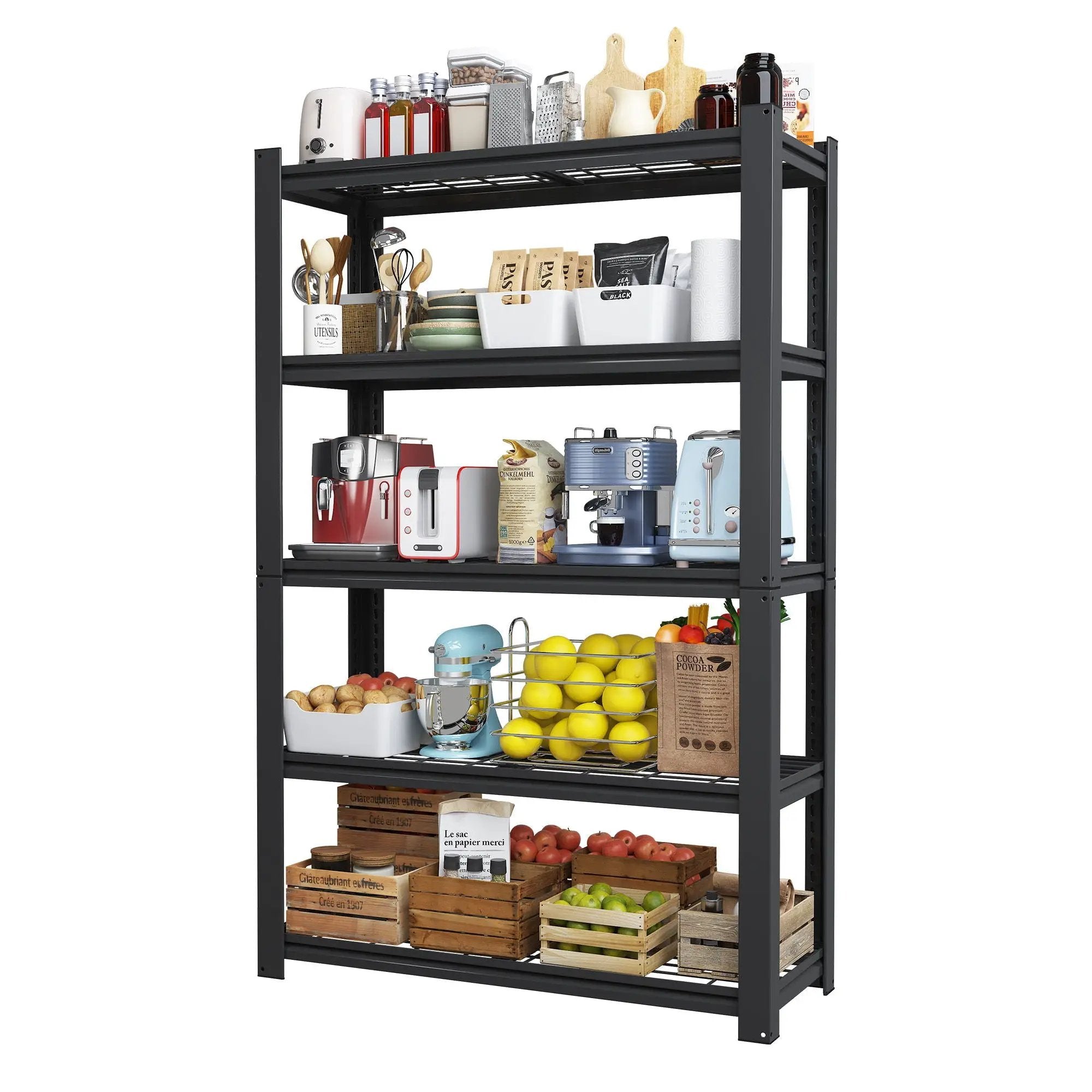 Heavy Duty 5 Tier Adjustable Metal Mesh Storage Rack With 2000 Lbs Capacity - Brushed Nickel by HouseOfZazla
