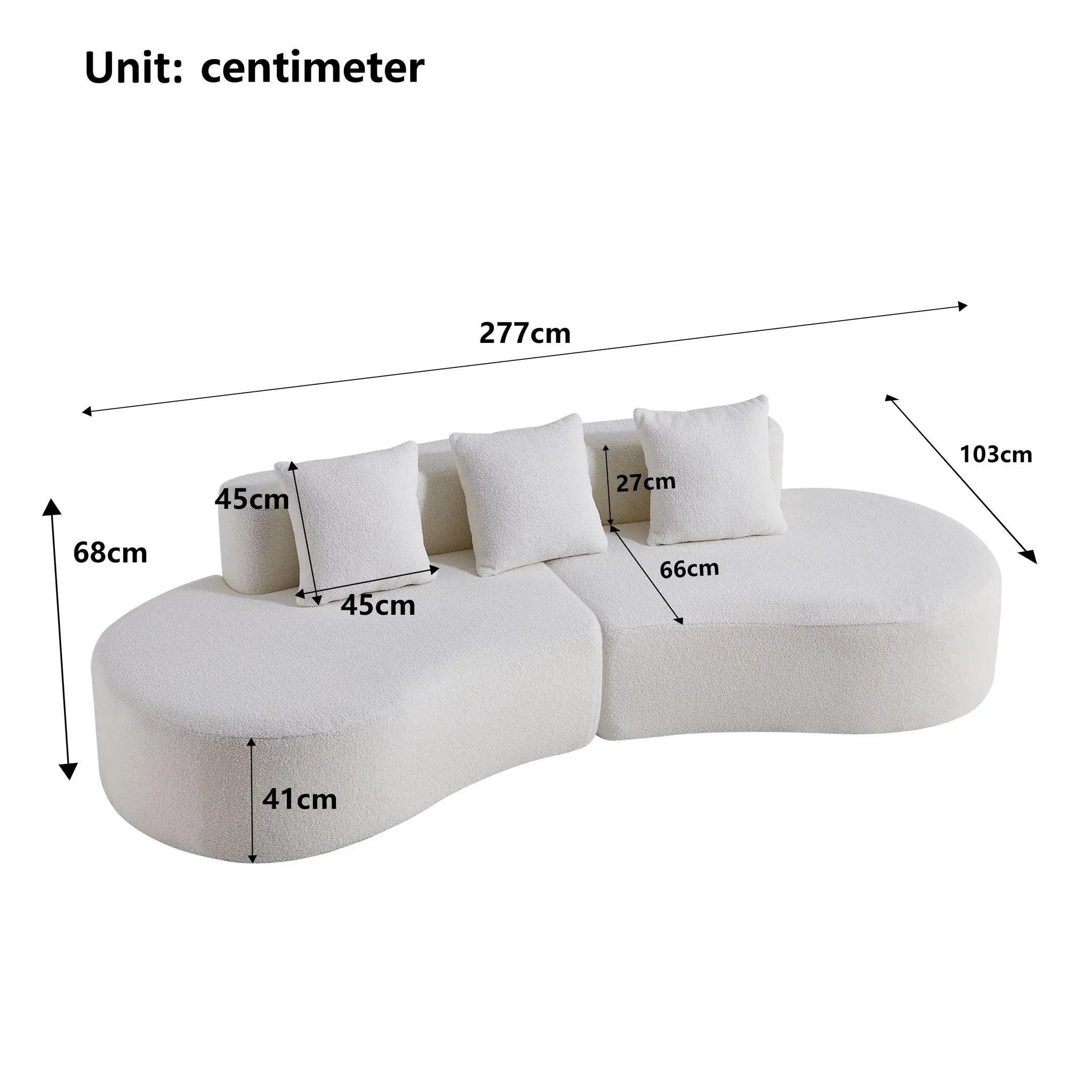 Curved Boneless Couch, Half Moon Sofa, 5 Seat Couch With High Density Foam Filled For Living Room - White by Unique Piece Furniture