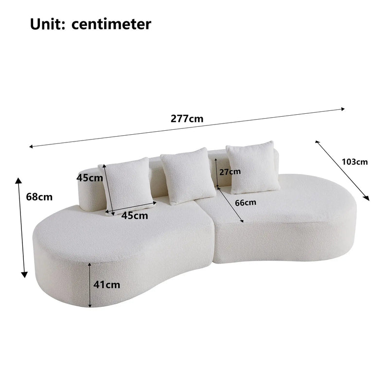 Curved Boneless Couch, Half Moon Sofa, 5 Seat Couch With High Density Foam Filled For Living Room - White by HouseOfZazla