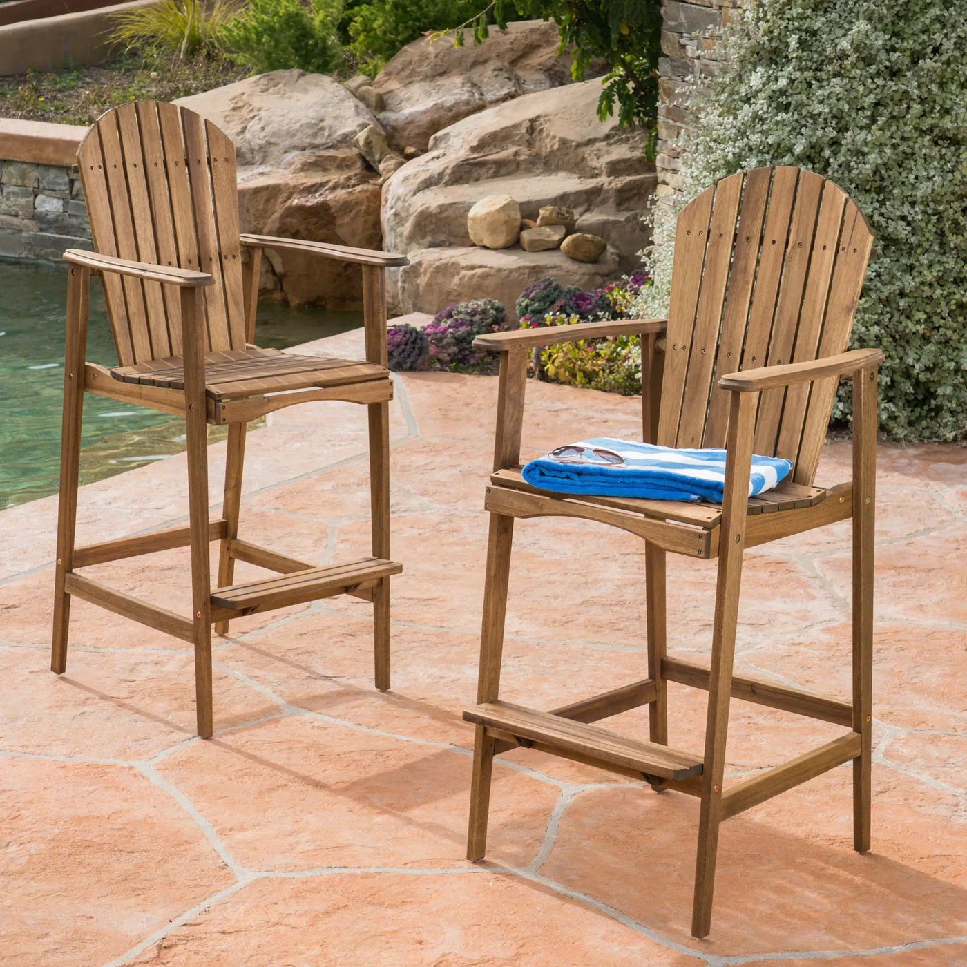 Outdoor Acacia Wood Adirondack Barstools (Set of 2) by HouseOfZazla